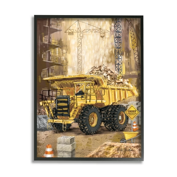 Stupell Industries Under Construction Site Transportation Painting Black Framed Art Print Wall Art, 11 x 14