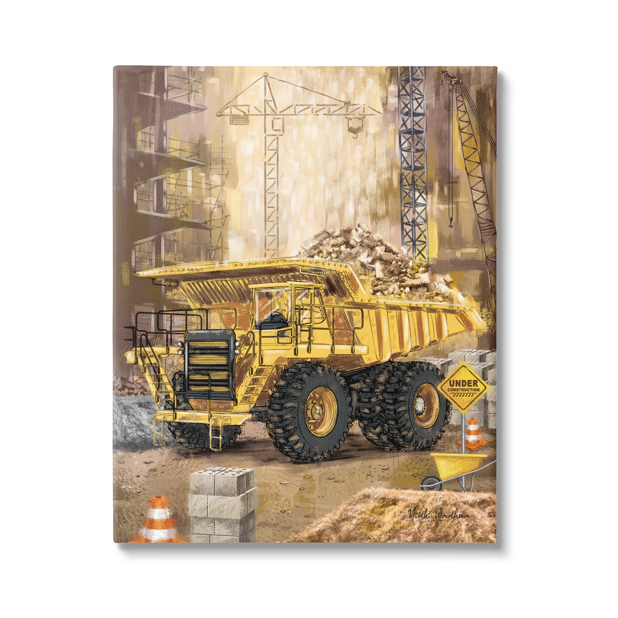 Stupell Industries Under Construction Site Transportation Painting Gallery Wrapped Canvas Art Print Wall Art, 16 x 20