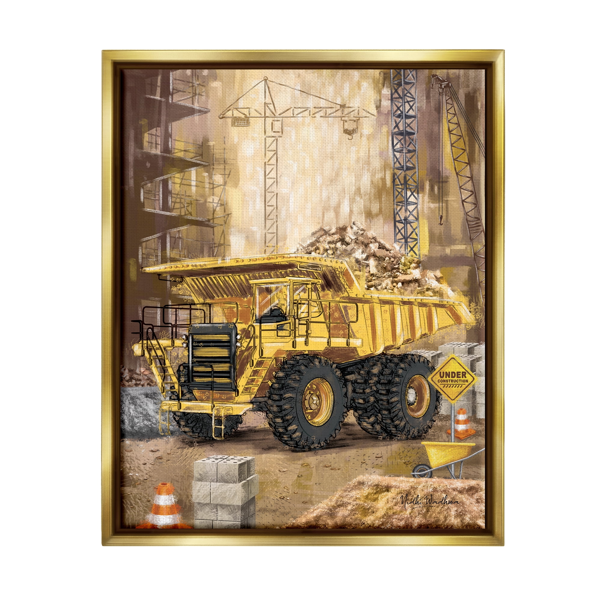 Stupell Industries Under Construction Site Transportation Painting Gold Floater Framed Canvas Art Print Wall Art, 25 x 31