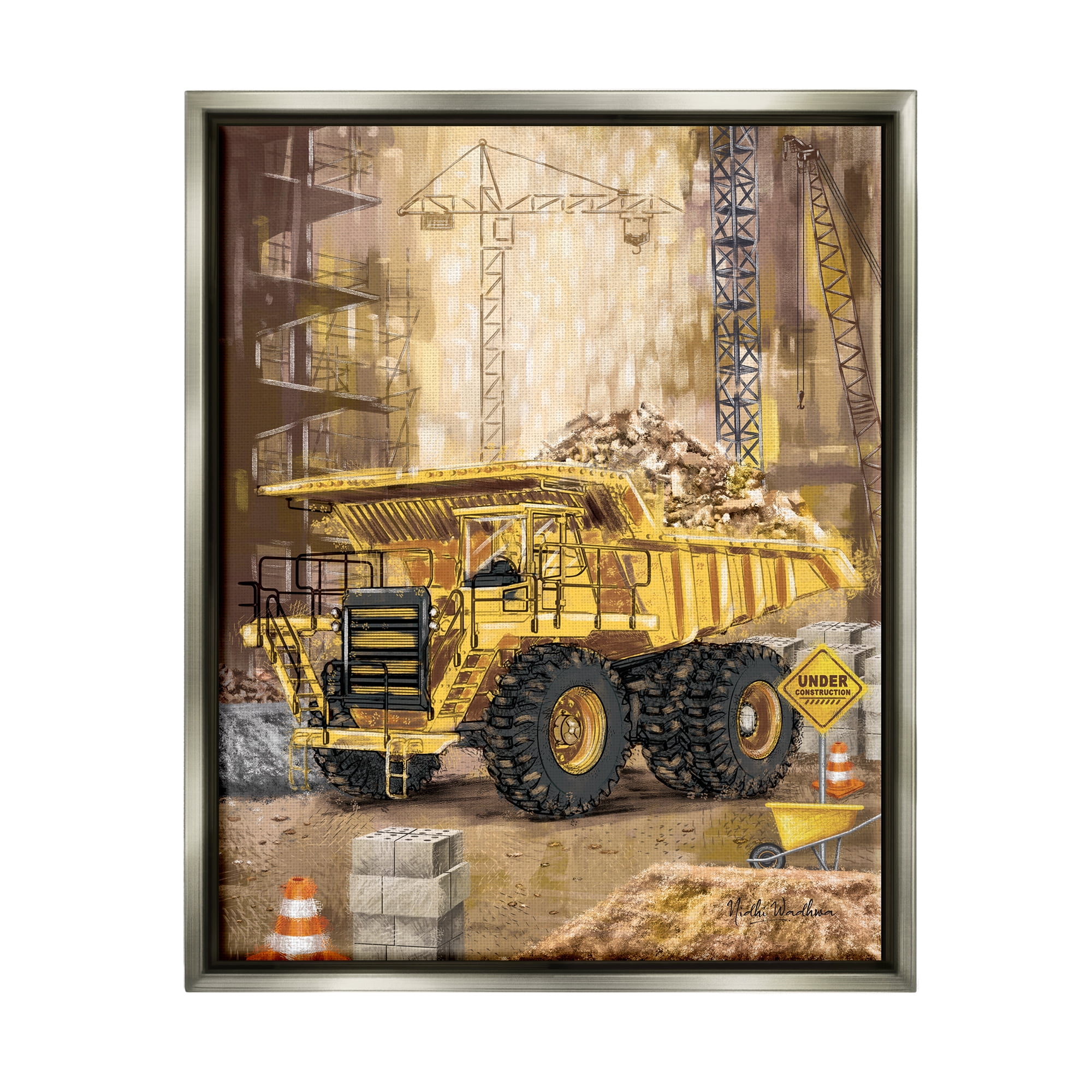 Stupell Industries Under Construction Site Transportation Painting Gray Floater Framed Canvas Art Print Wall Art, 17 x 21