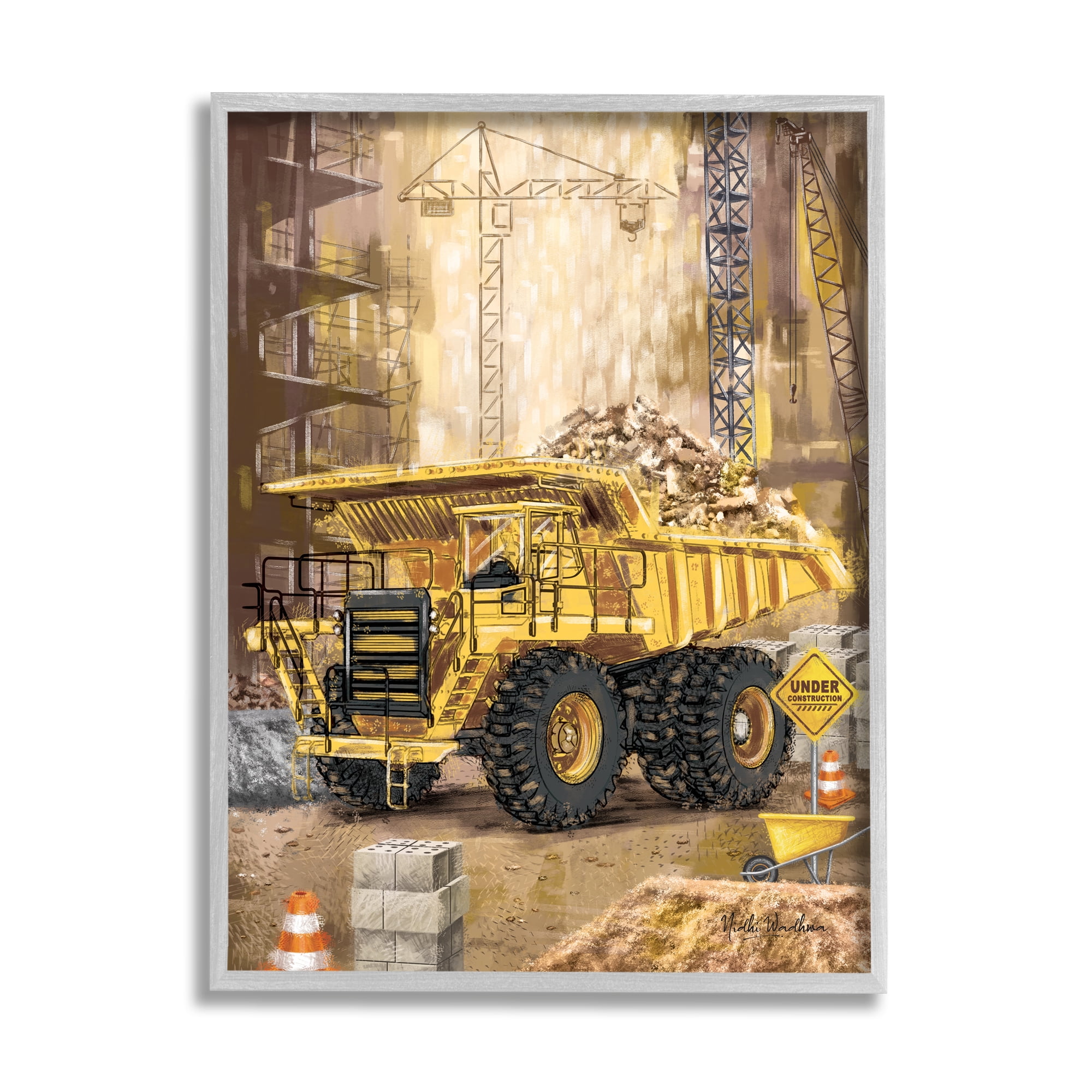 Stupell Industries Under Construction Site Transportation Painting Gray Framed Art Print Wall Art, 11 x 14