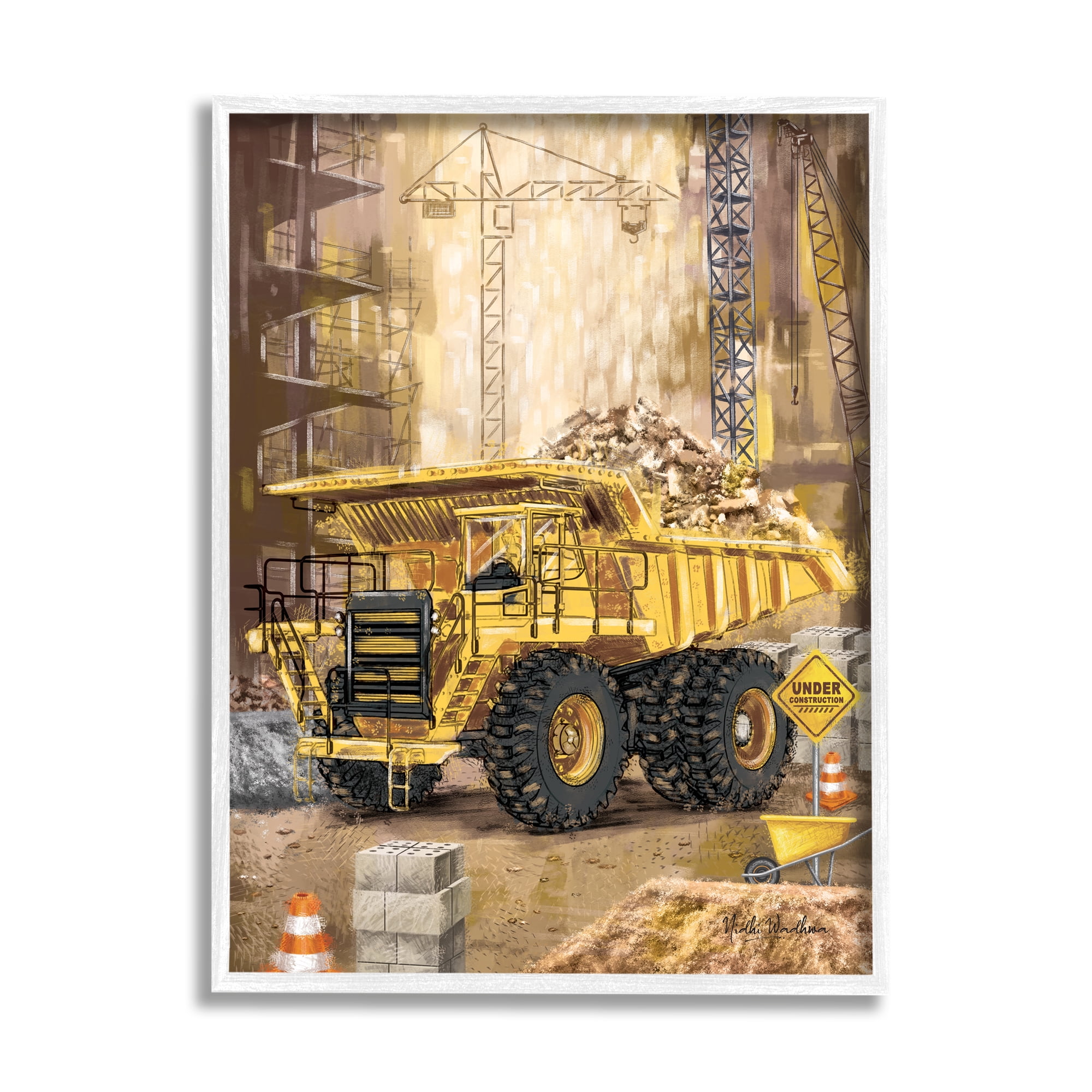 Stupell Industries Under Construction Site Transportation Painting White Framed Art Print Wall Art, 24 x 30