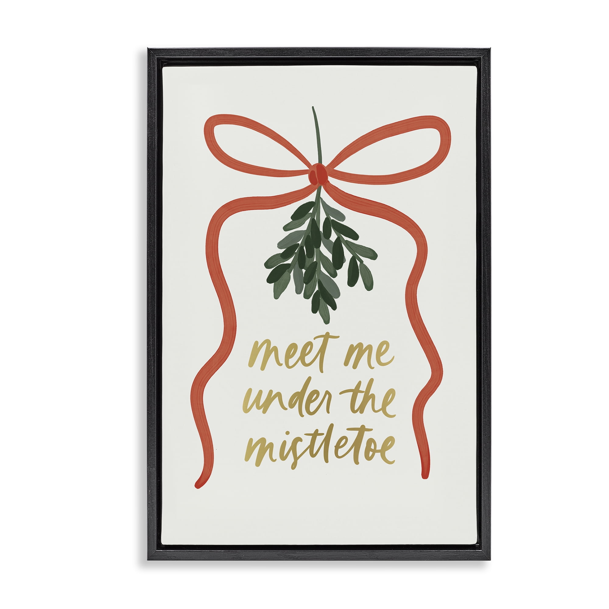 Stupell Industries Under Mistletoe Christmas Holiday Painting Black Floater Framed Canvas Art Prints Wall Art, 17 x 25