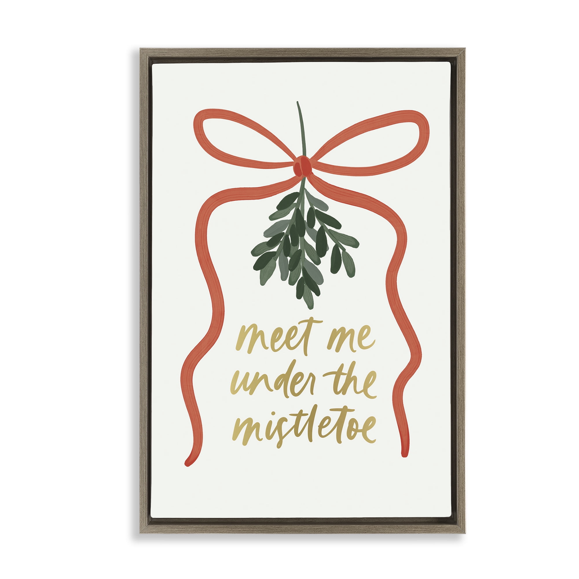 Stupell Industries Under Mistletoe Christmas Holiday Painting Brown Floater Framed Canvas Art Prints Wall Art, 17 x 25