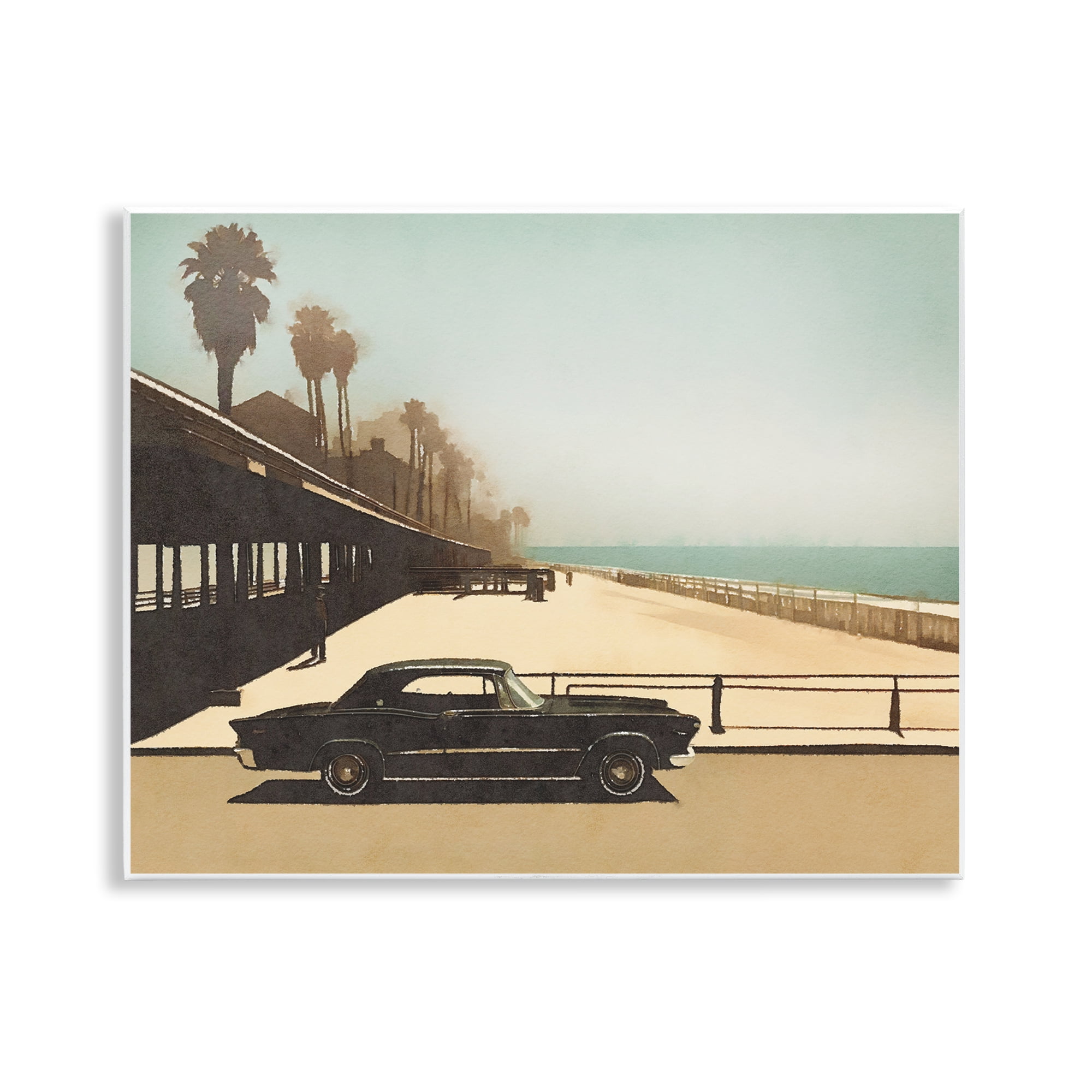 Stupell Industries Under The Pier Classic Car Landscape & Nature Painting Unframed Art Print Wall Art, 14 x 11