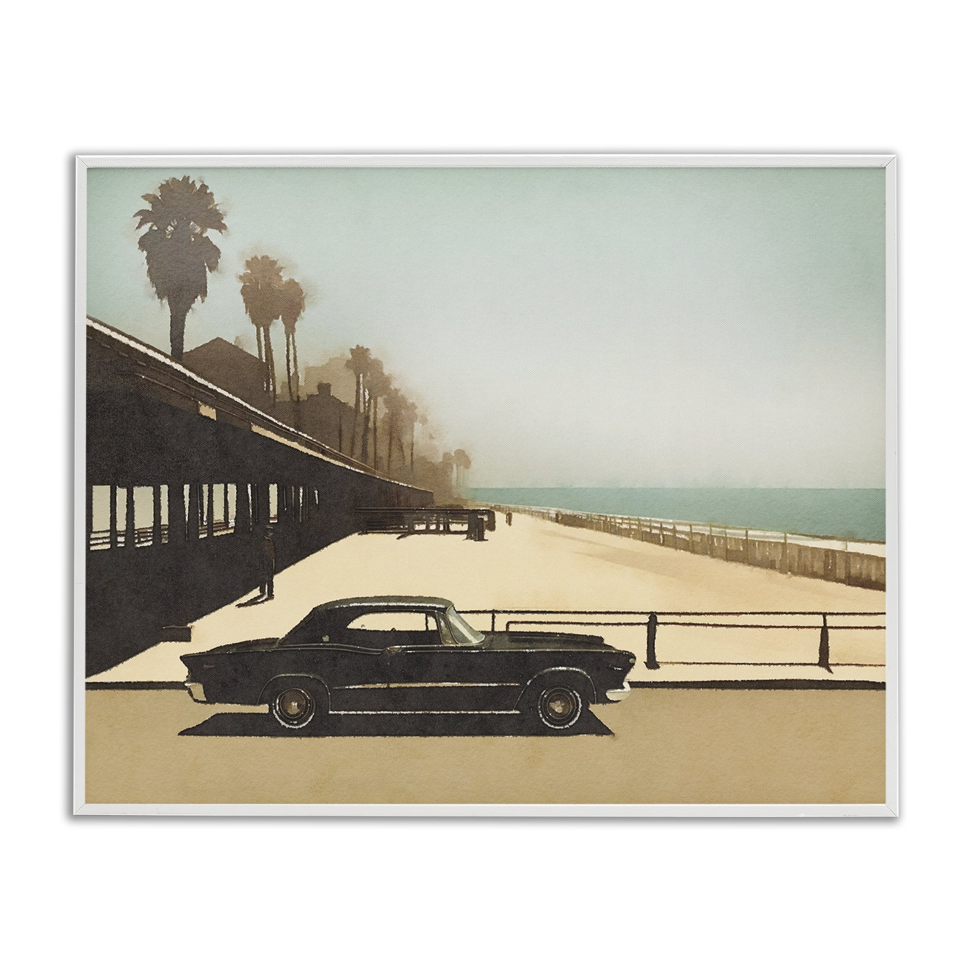 Stupell Industries Under The Pier Classic Car Landscape & Nature Painting White Framed Art Print Wall Art, 14 x 11