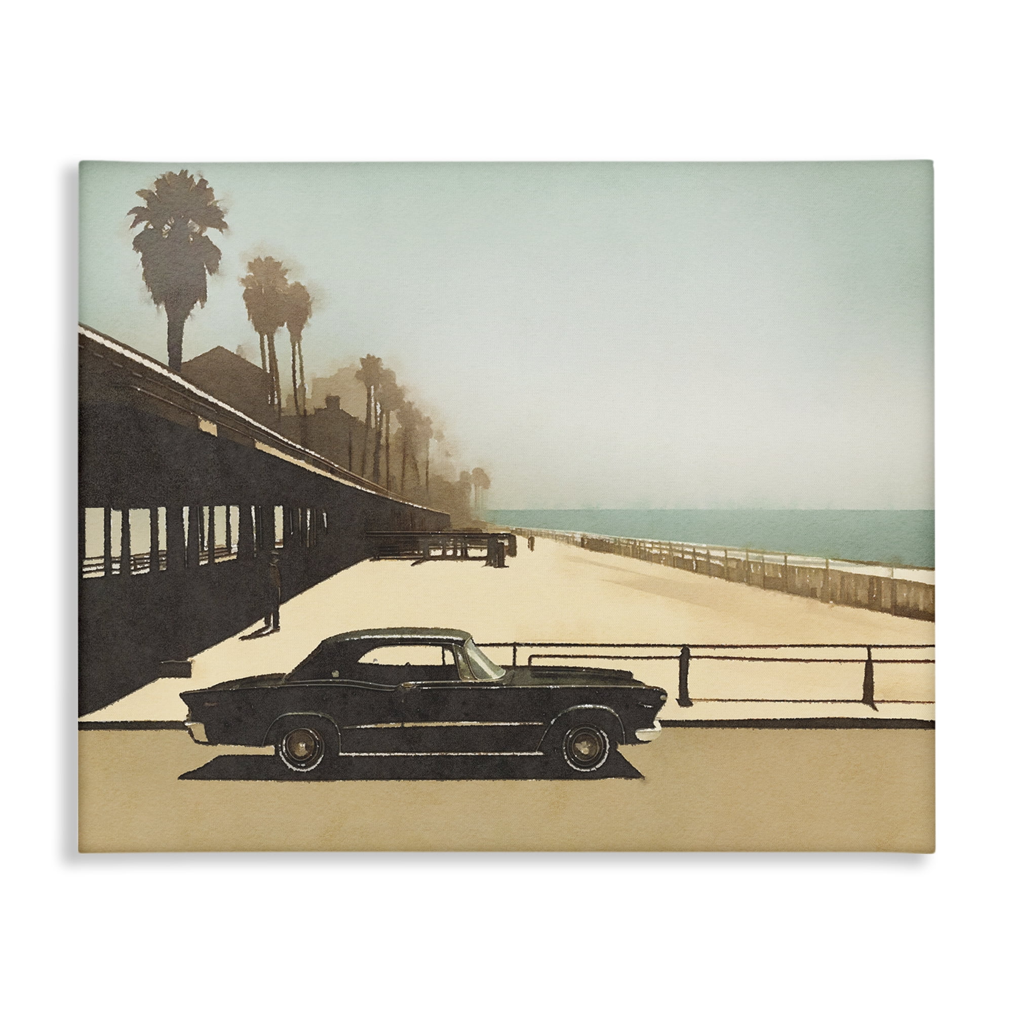 Stupell Industries Under The Pier Classic Car Landscape & Nature Painting Wrapped Canvas Art Print Wall Art, 48 x 36