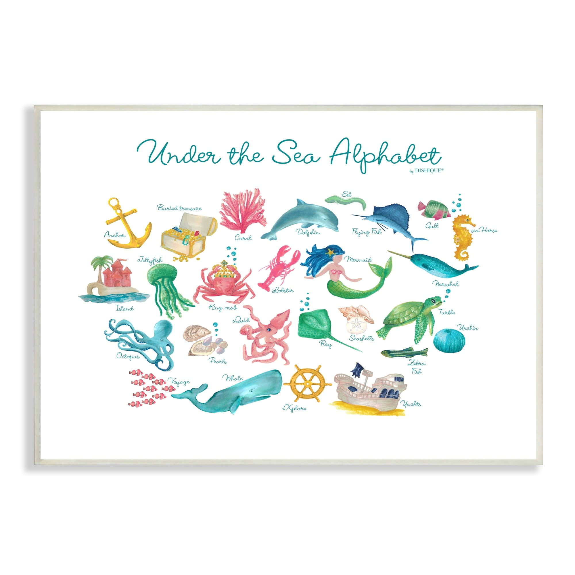 Stupell Industries Under the Sea Educational Alphabet Sea Life Learning Graphic Art Unframed Art Print Wall Art, Design by Dishique