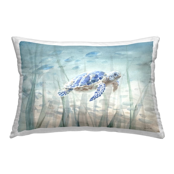 Stupell Industries Undersea Turtle Swim 14" x 20" Animals Print Polyester Throw Pillow, Zip Closure 1 Count