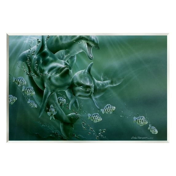 Stupell Industries Underwater Dolphins and Fish Coastal Painting Unframed Art Print Wall Art
