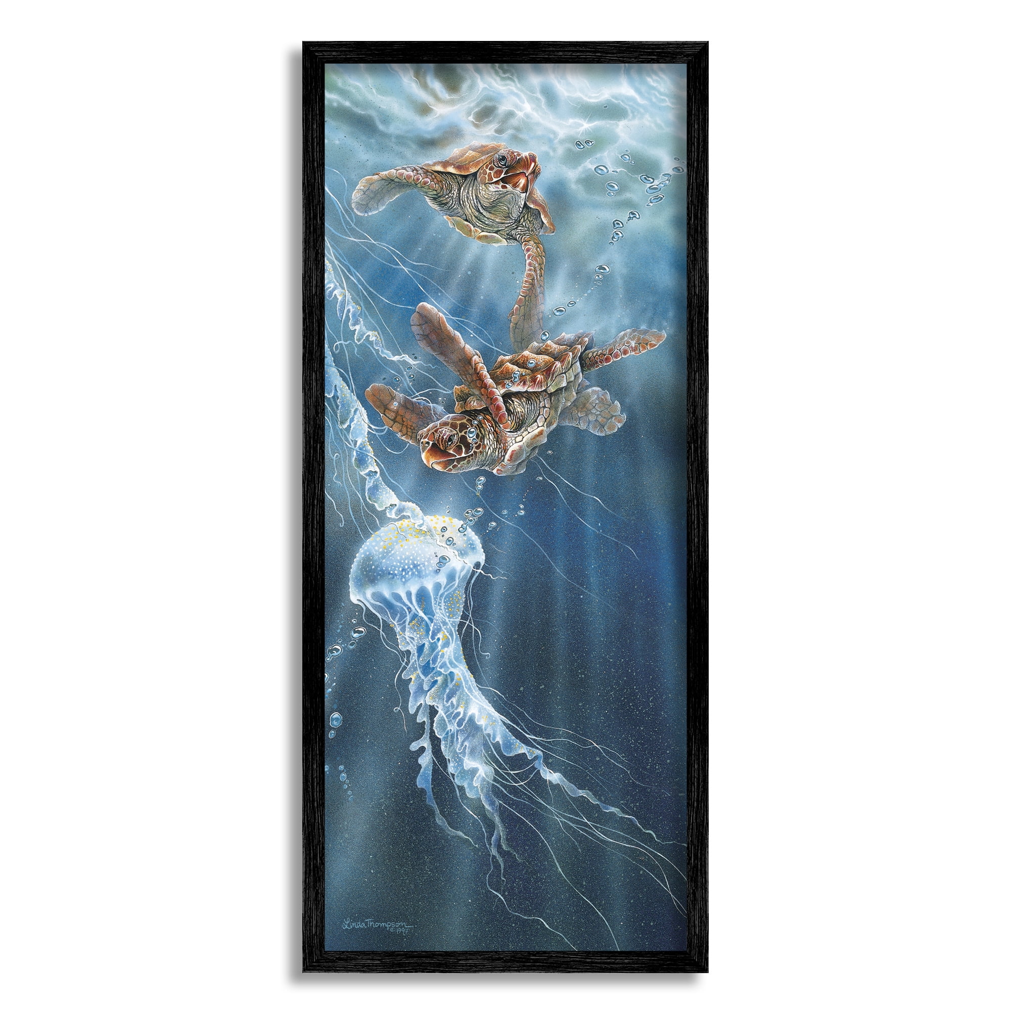 Stupell Industries Underwater Jellyfish & Turtles Coastal Painting Black Framed Art Print Wall Art