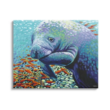 Stupell Industries Underwater Manatee Impressionist Painting Gallery Wrapped Canvas Print Wall Art, Design by Carolee Vitaletti