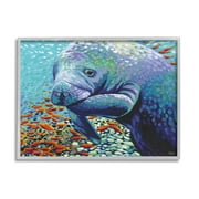 Stupell Industries Underwater Manatee Impressionist Painting Gray Framed Art Print Wall Art, Design by Carolee Vitaletti