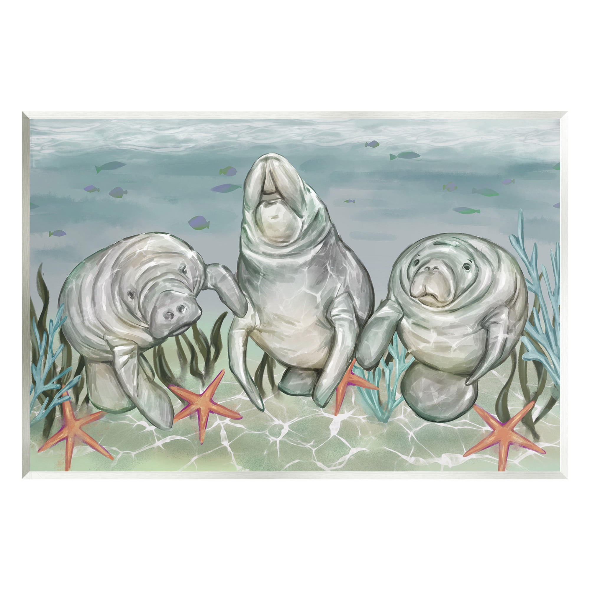 Stupell Industries Underwater Manatees & Starfish Animals & Insects Painting Unframed Art Print Wall Art, 19 x 13