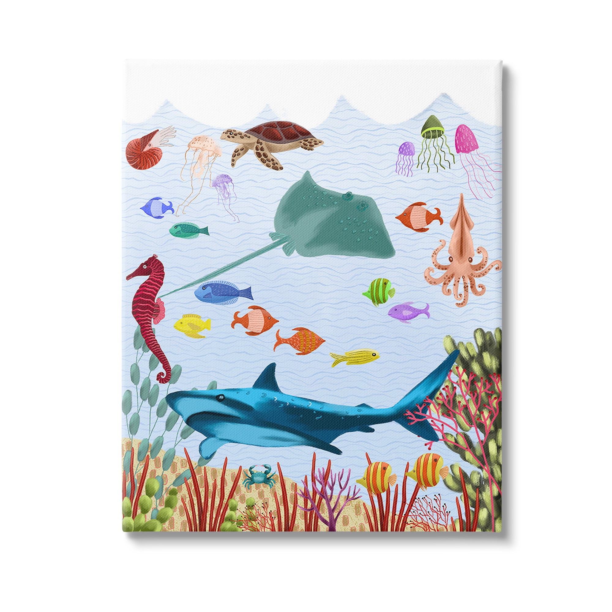 Stupell Industries Underwater Marine Life Animals & Insects Painting Gallery Wrapped Canvas Art Print Wall Art, 24 x 30