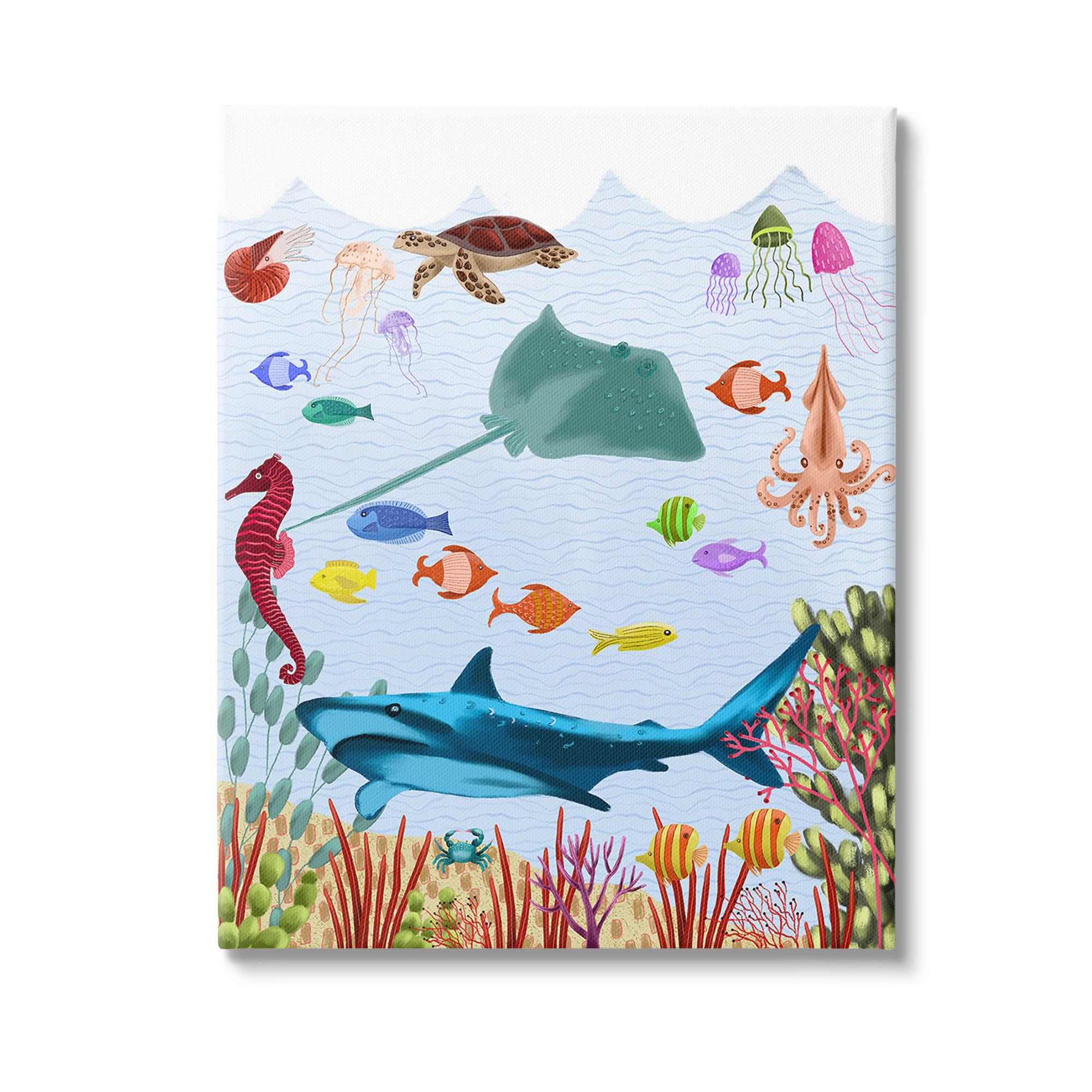 Stupell Industries Underwater Marine Life Animals & Insects Painting Gallery Wrapped Canvas Art Print Wall Art, 36 x 48