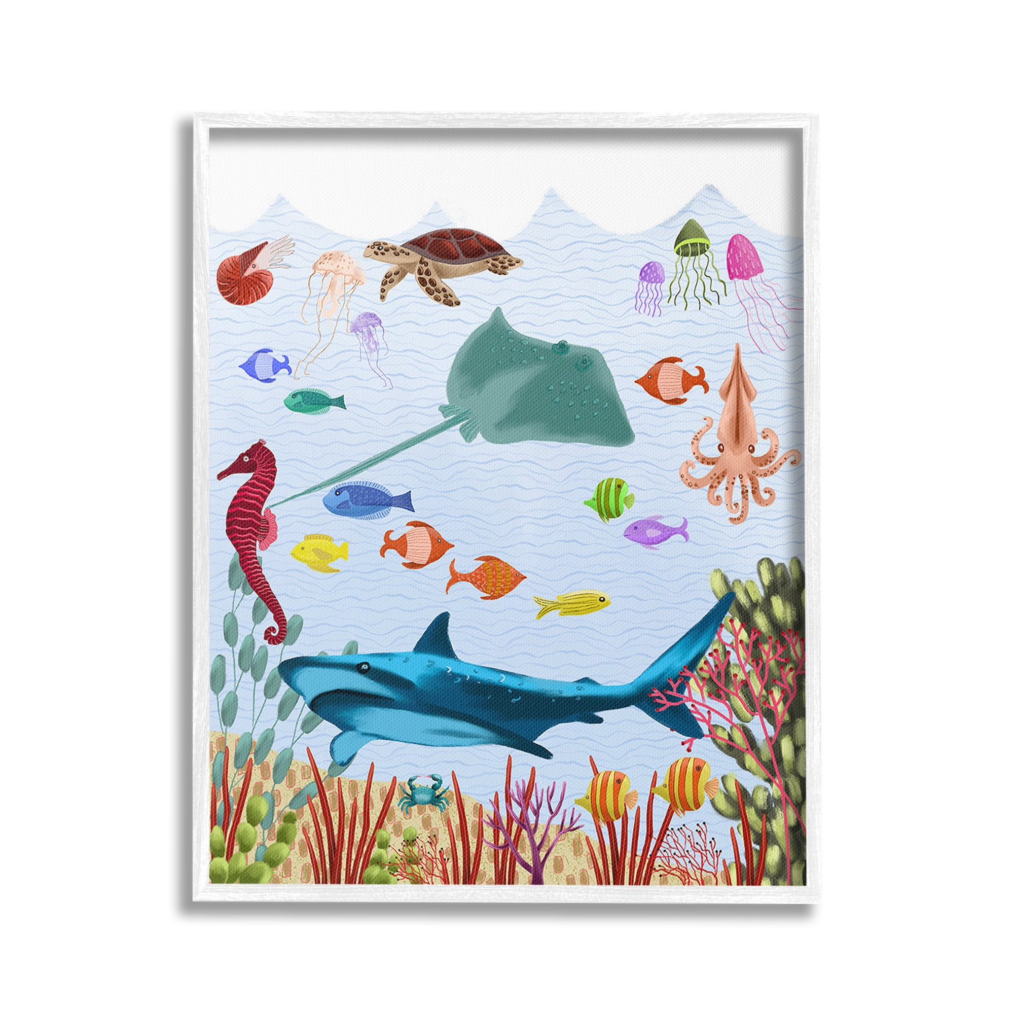 Stupell Industries Underwater Marine Life Animals & Insects Painting White Framed Art Print Wall Art, 24 x 30