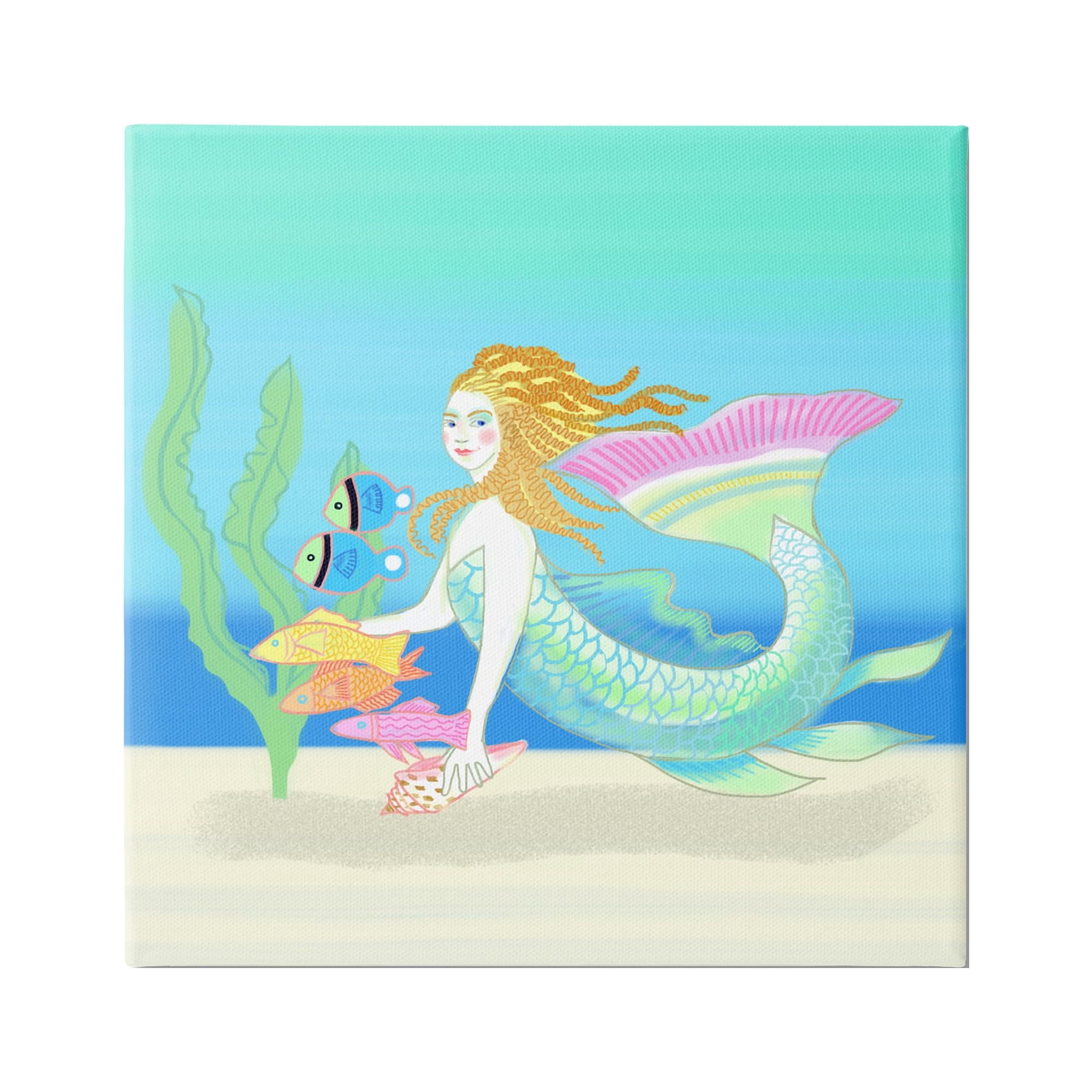 Stupell Industries Underwater Mermaid & Fish Swimming Ocean Seaweed Graphic Art Gallery Wrapped Canvas Print Wall Art, Design by unknown