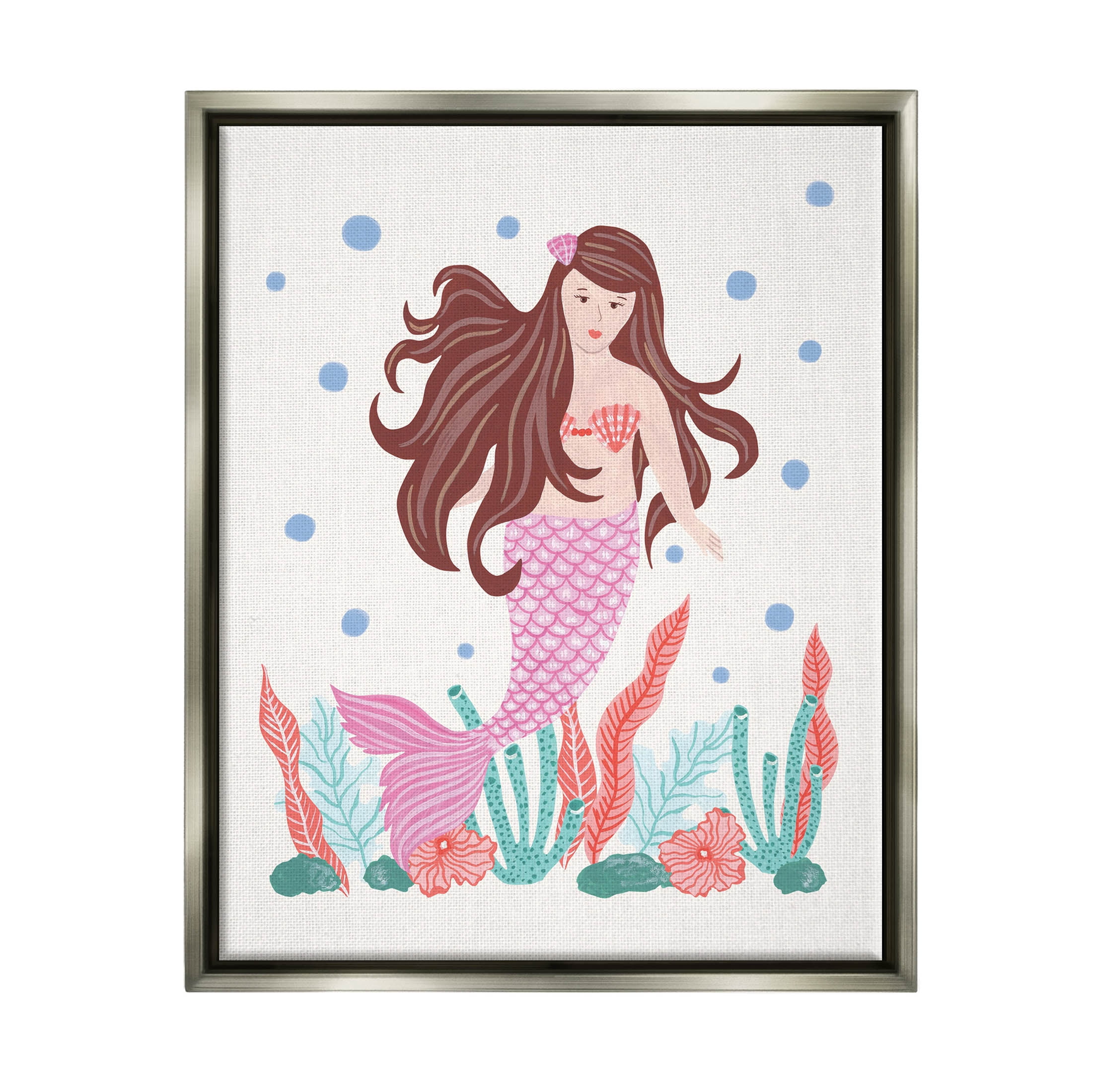 Stupell Industries Underwater Scene Mermaid Bubbles Graphic Art Luster Gray Floating Framed Canvas Print Wall Art, Design by Aralma