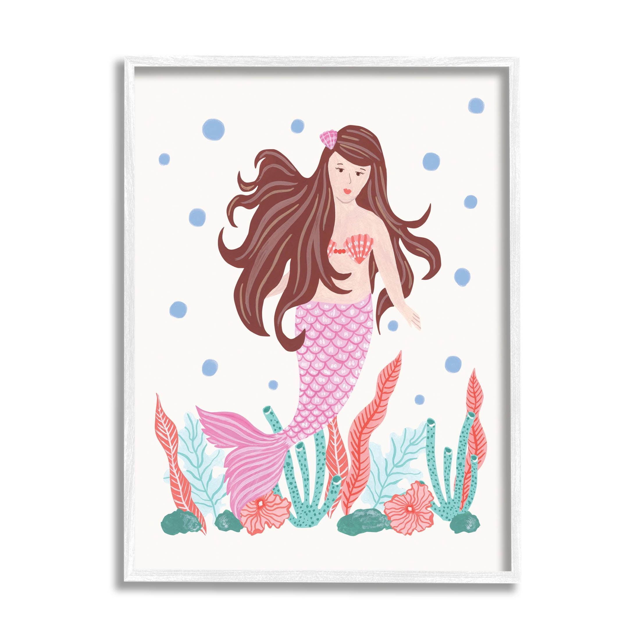 Stupell Industries Underwater Scene Mermaid Bubbles Graphic Art White Framed Art Print Wall Art, Design by Aralma