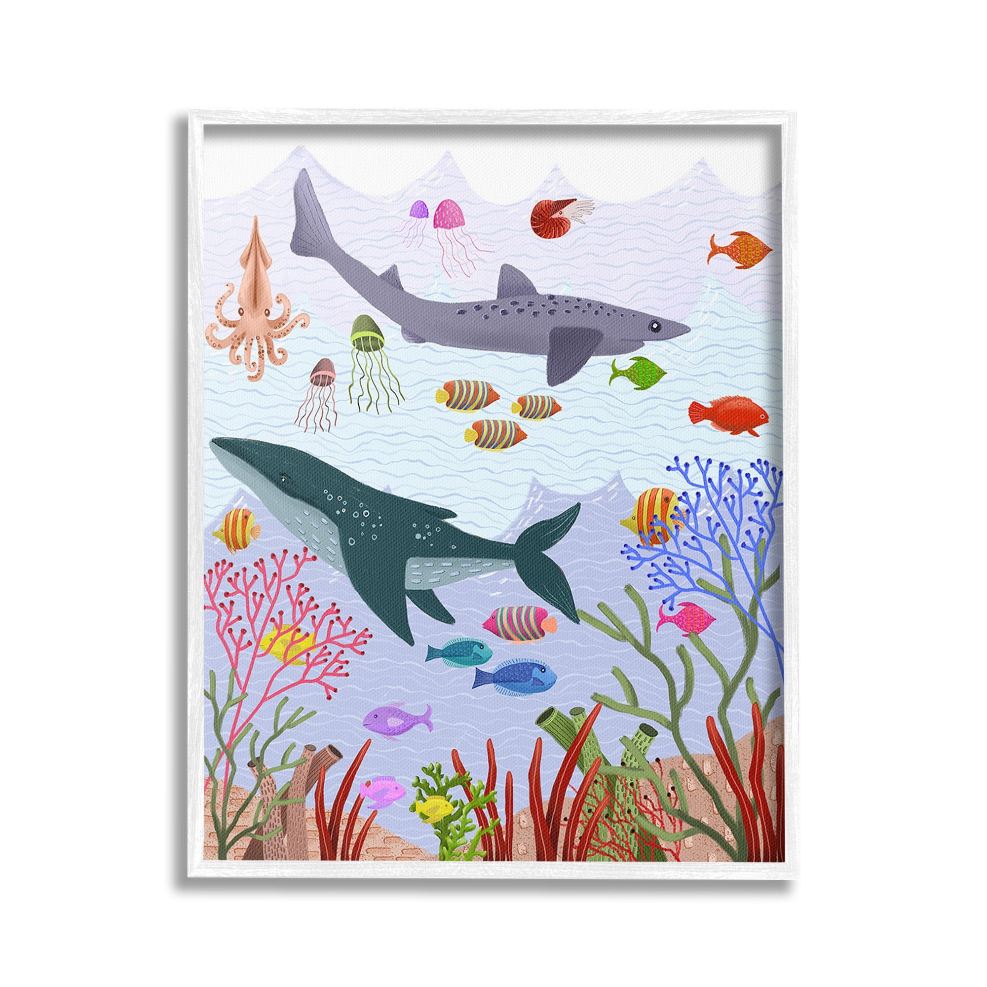 Stupell Industries Underwater Sea Animals Animals & Insects Painting White Framed Art Print Wall Art, 24 x 30