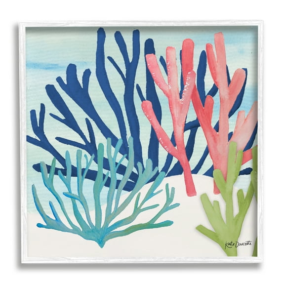 Stupell Industries Underwater Sea Life Blue Pink Ocean Coral Reef Framed Wall Art, 12 x 12, Design by Katie Doucette