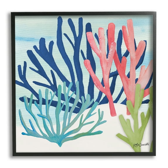 Stupell Industries Underwater Sea Life Blue Pink Ocean Coral Reef Framed Wall Art, 12 x 12, Design by Katie Doucette