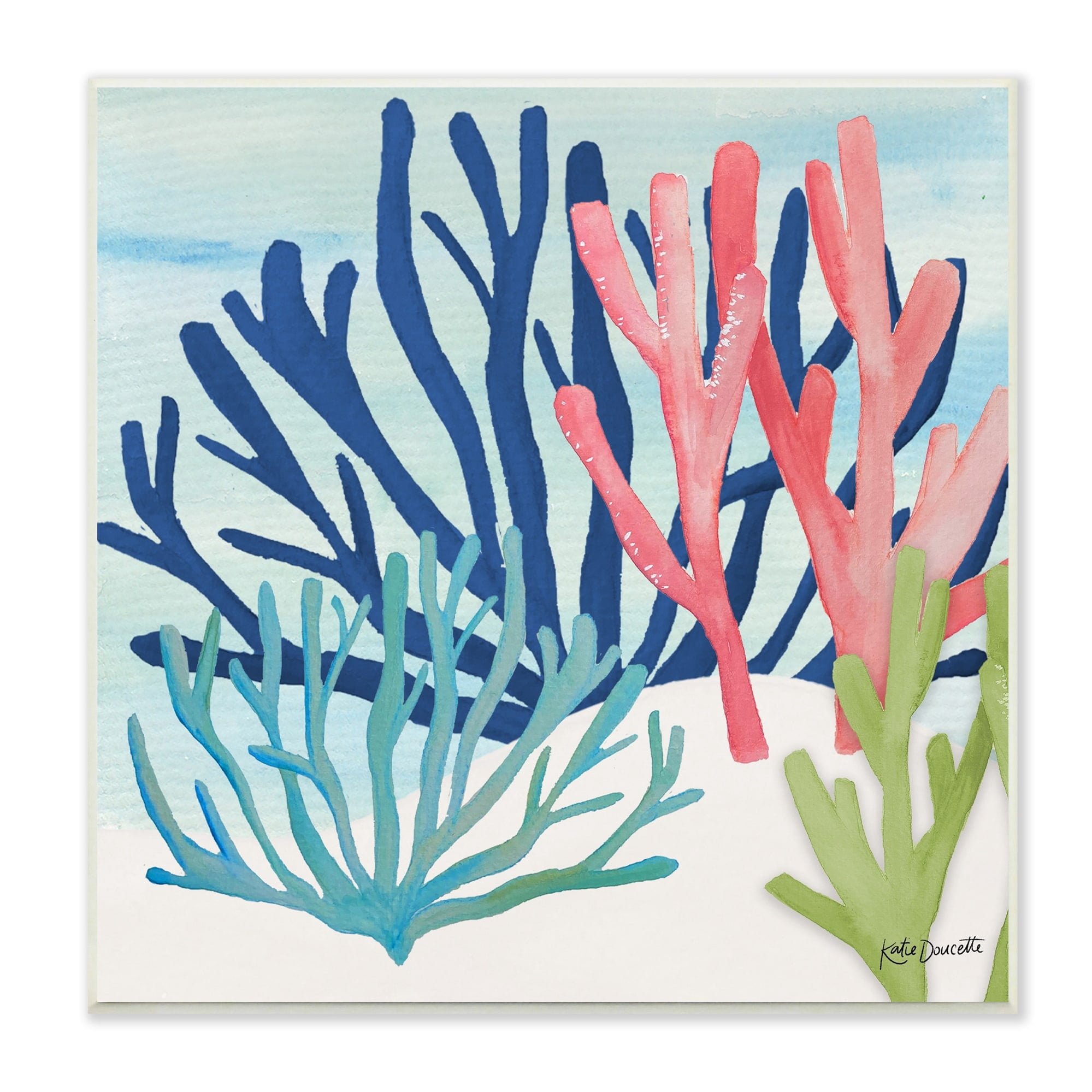 Stupell Industries Underwater Sea Life Blue Pink Ocean Coral Reef Wood Wall Art, 12 x 12, Design by Katie Doucette