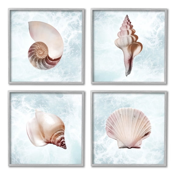 Stupell Industries Underwater Sea Life Shells Graphic Art Gray Framed Art Print Wall Art, Set of 4, Design by Marcus Prime