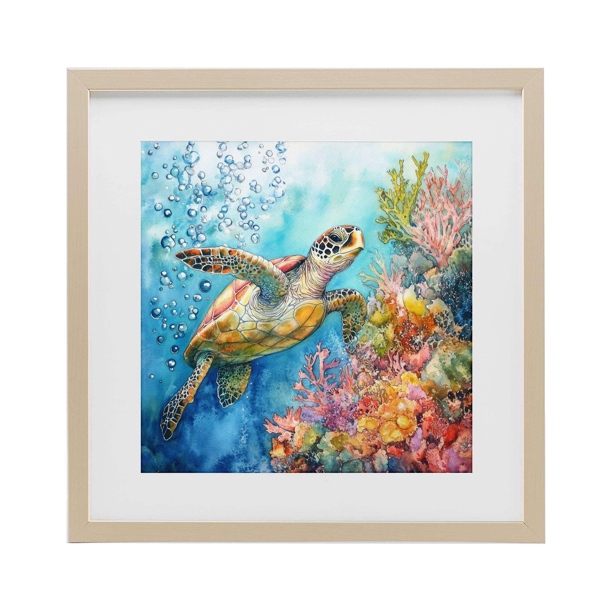 Stupell Industries Underwater Sea Turtle Bubbles Birch Framed Print Under Glass, design by Tina LeCour