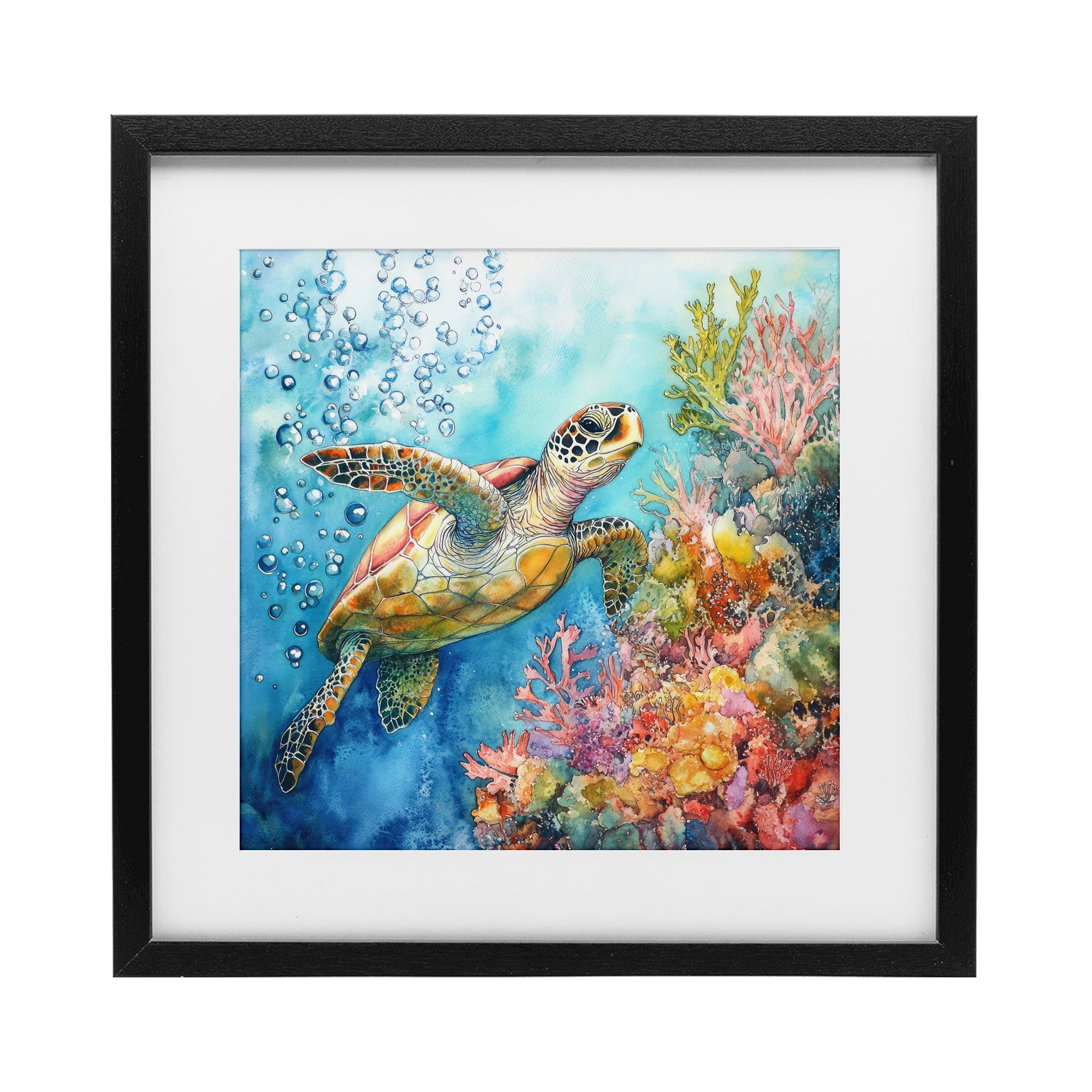 Stupell Industries Underwater Sea Turtle Bubbles Black Framed Print Under Glass, design by Tina LeCour