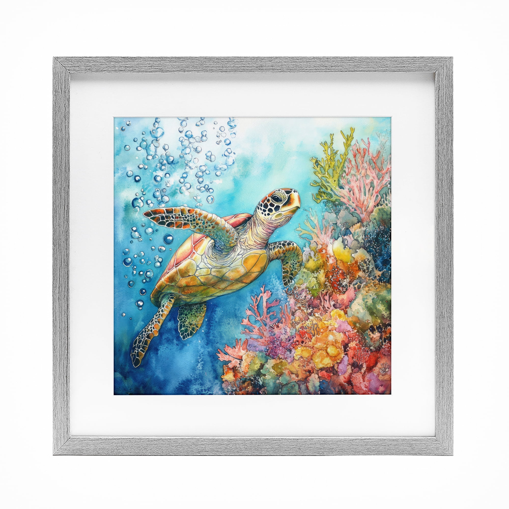 Stupell Industries Underwater Sea Turtle Bubbles Gray Framed Print Under Glass, design by Tina LeCour