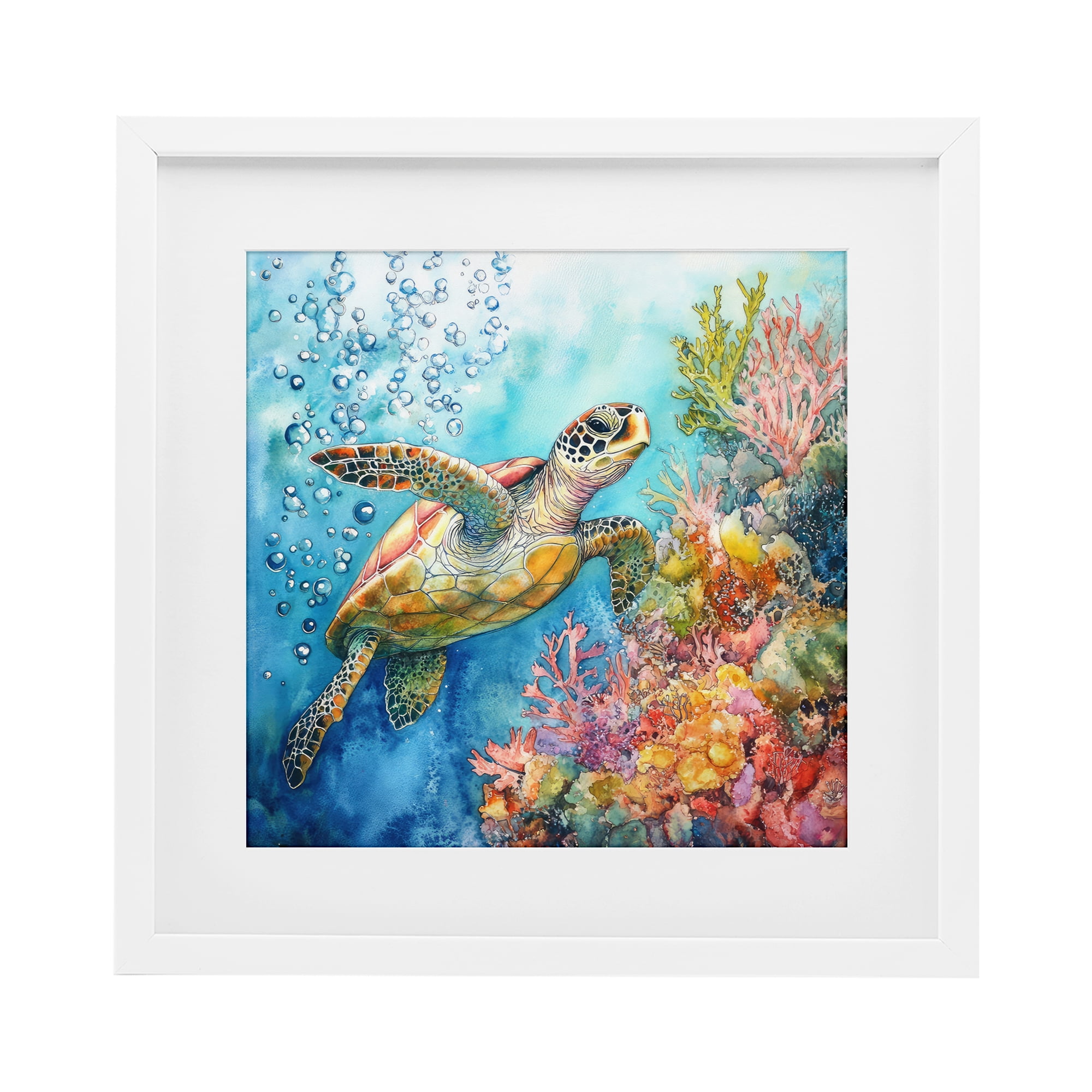 Stupell Industries Underwater Sea Turtle Bubbles White Framed Print Under Glass, design by Tina LeCour