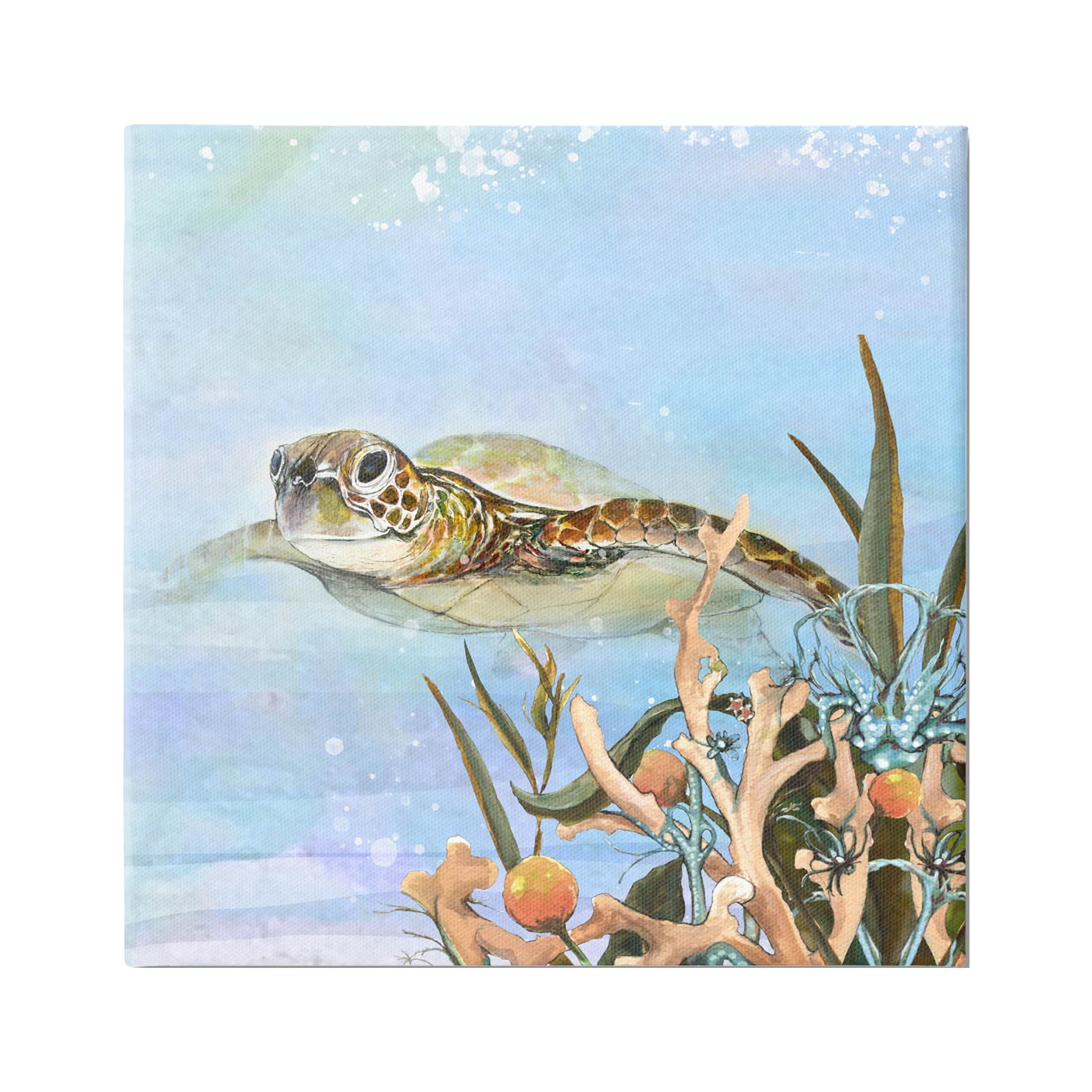Stupell Industries Underwater Sea Turtle Swimming Graphic Art Gallery Wrapped Canvas Print Wall Art, Design by Diannart