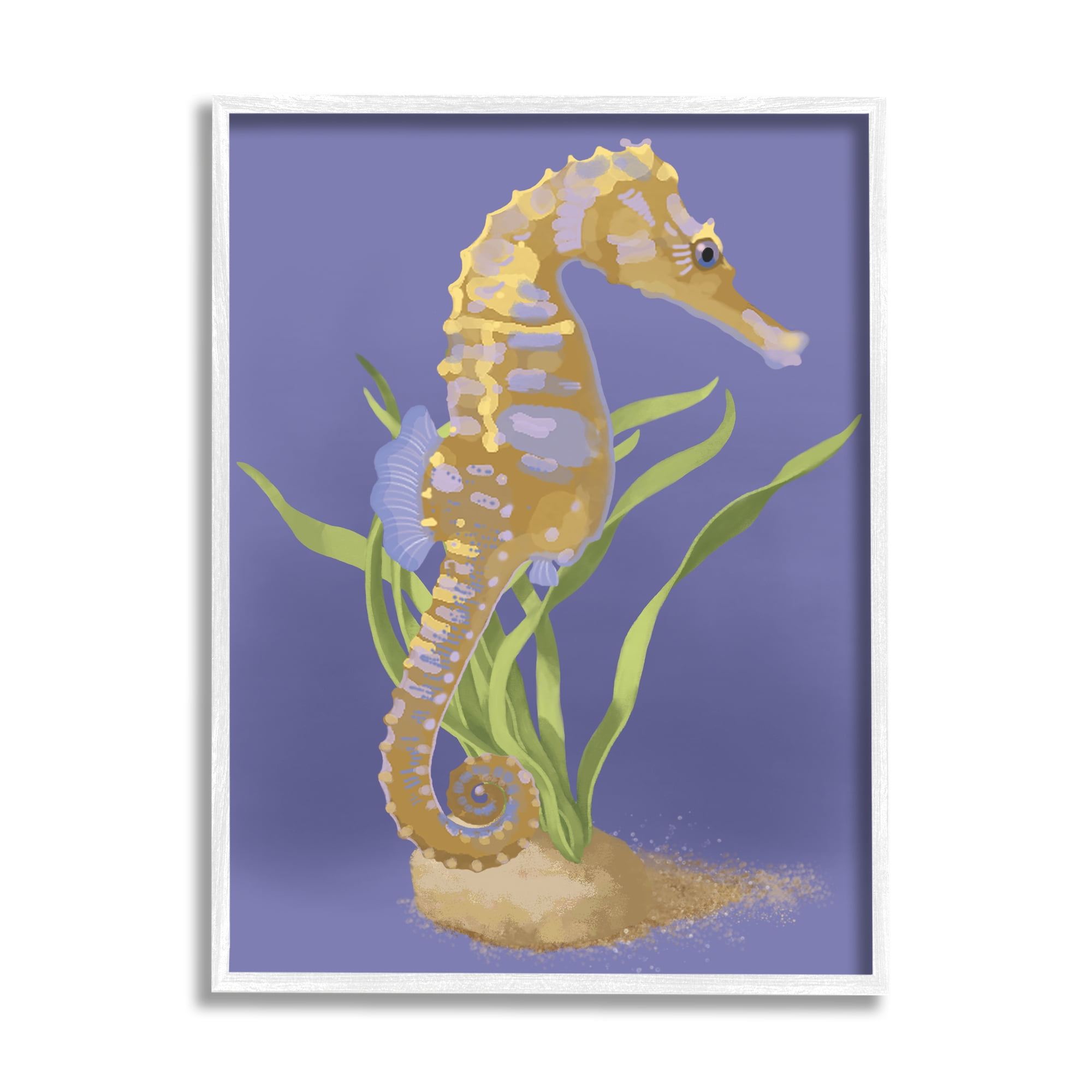 Stupell Industries Underwater Seahorse Green Kelp over Purple Modern Painting White Framed Art Print Wall Art, 11 x 14, Design by Sally Springer Griffith