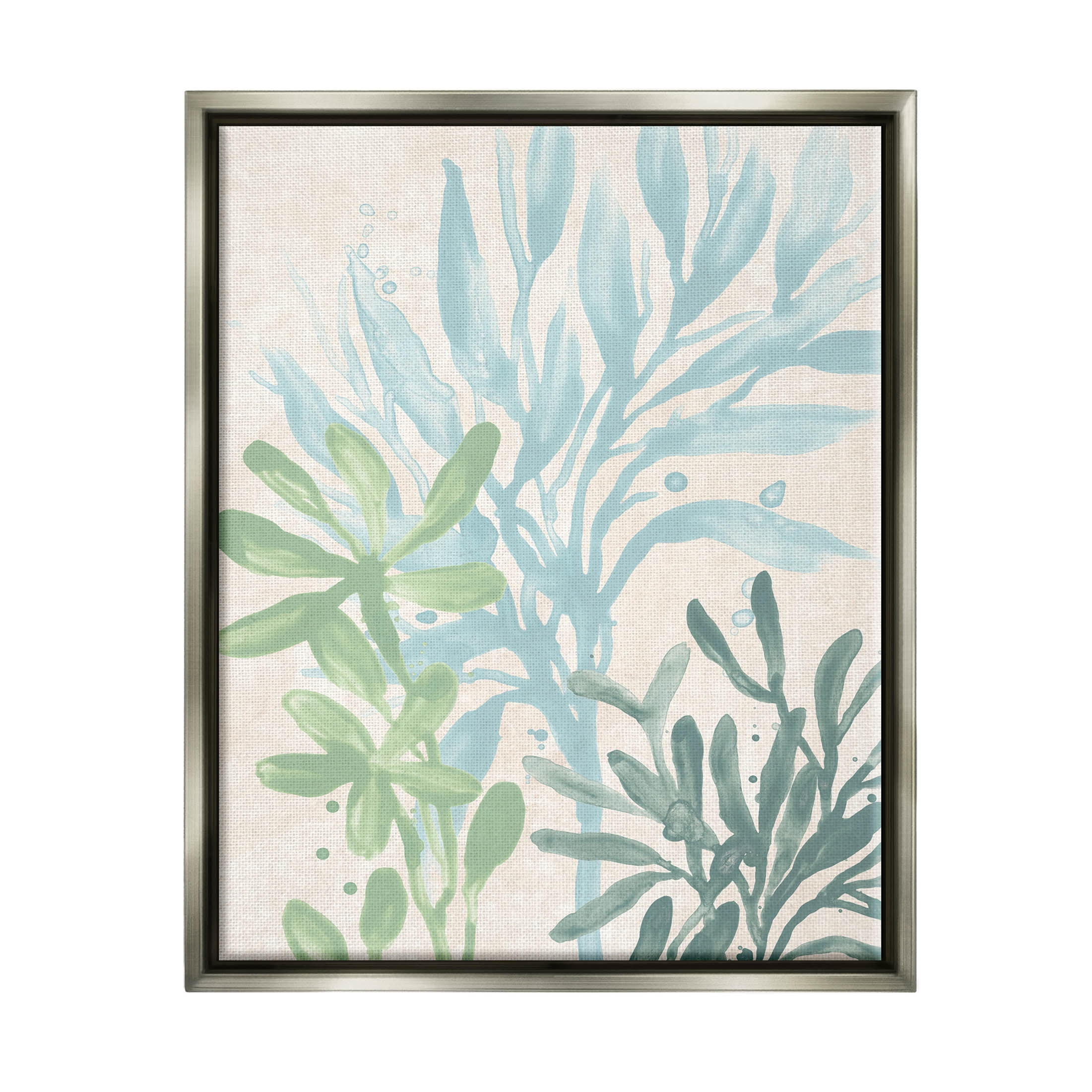 Stupell Industries Underwater Seaweed Botanicals Graphic Art Luster Gray Floating Framed Canvas Print Wall Art, Design by June Erica Vess