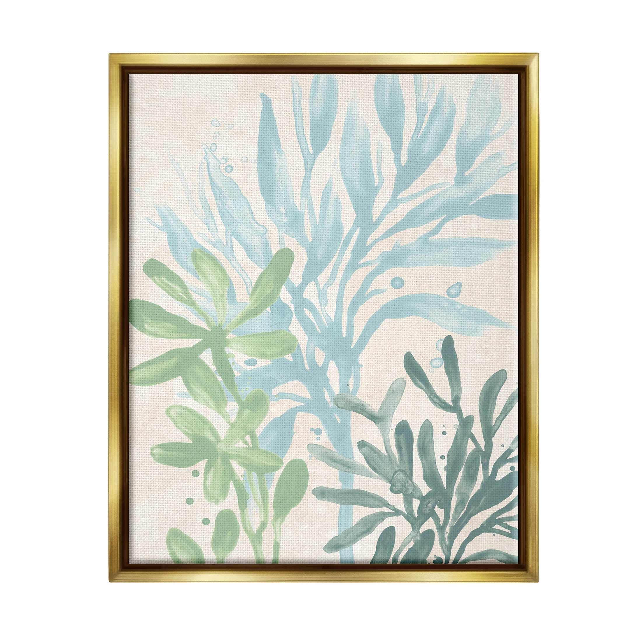 Stupell Industries Underwater Seaweed Botanicals Graphic Art Metallic Gold Floating Framed Canvas Print Wall Art, Design by June Erica Vess