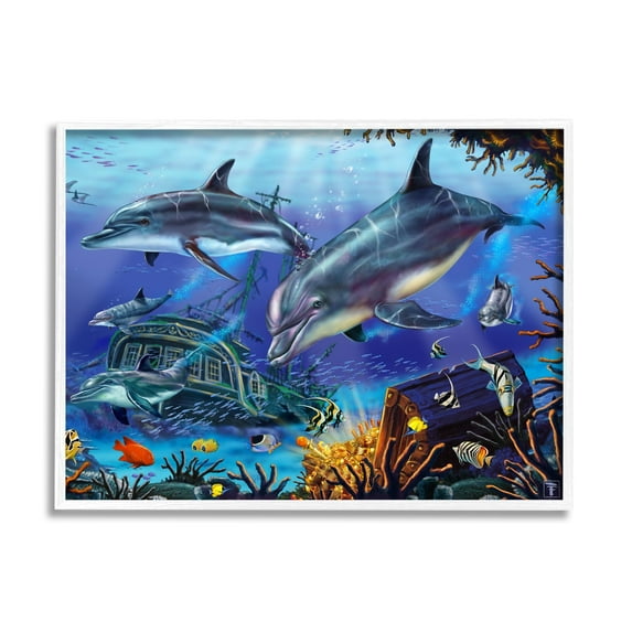 Stupell Industries Underwater Shipwreck & Treasure Coastal Painting White Framed Art Print Wall Art