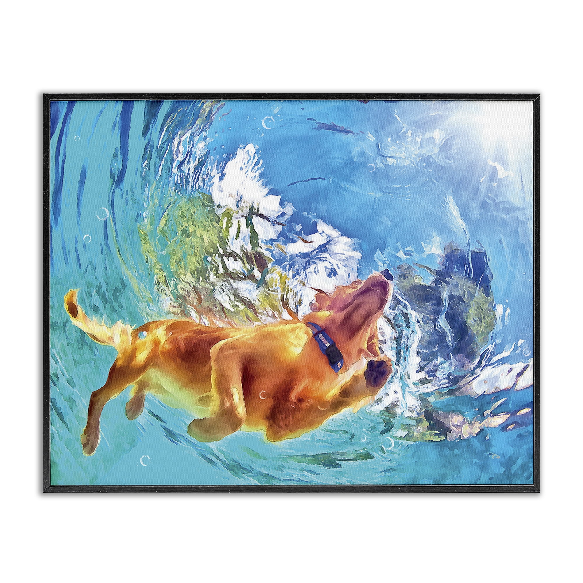 Stupell Industries Underwater Swimming Dog Animals & Insects Painting Black Framed Art Print Wall Art, 14 x 11