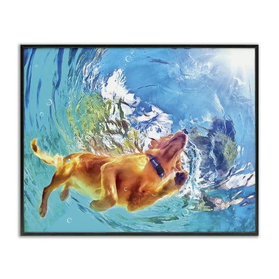 Stupell Industries Underwater Swimming Dog Animals & Insects Painting Black Framed Art Print Wall Art, 20 x 16