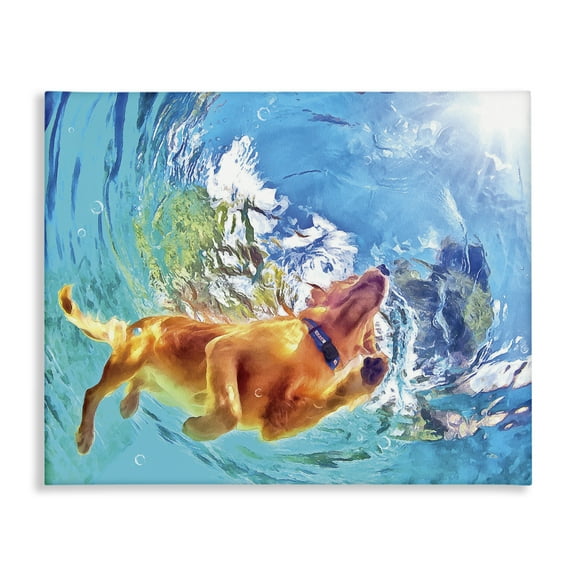 Stupell Industries Underwater Swimming Dog Animals & Insects Painting Gallery Wrapped Canvas Art Print Wall Art, 20 x 16