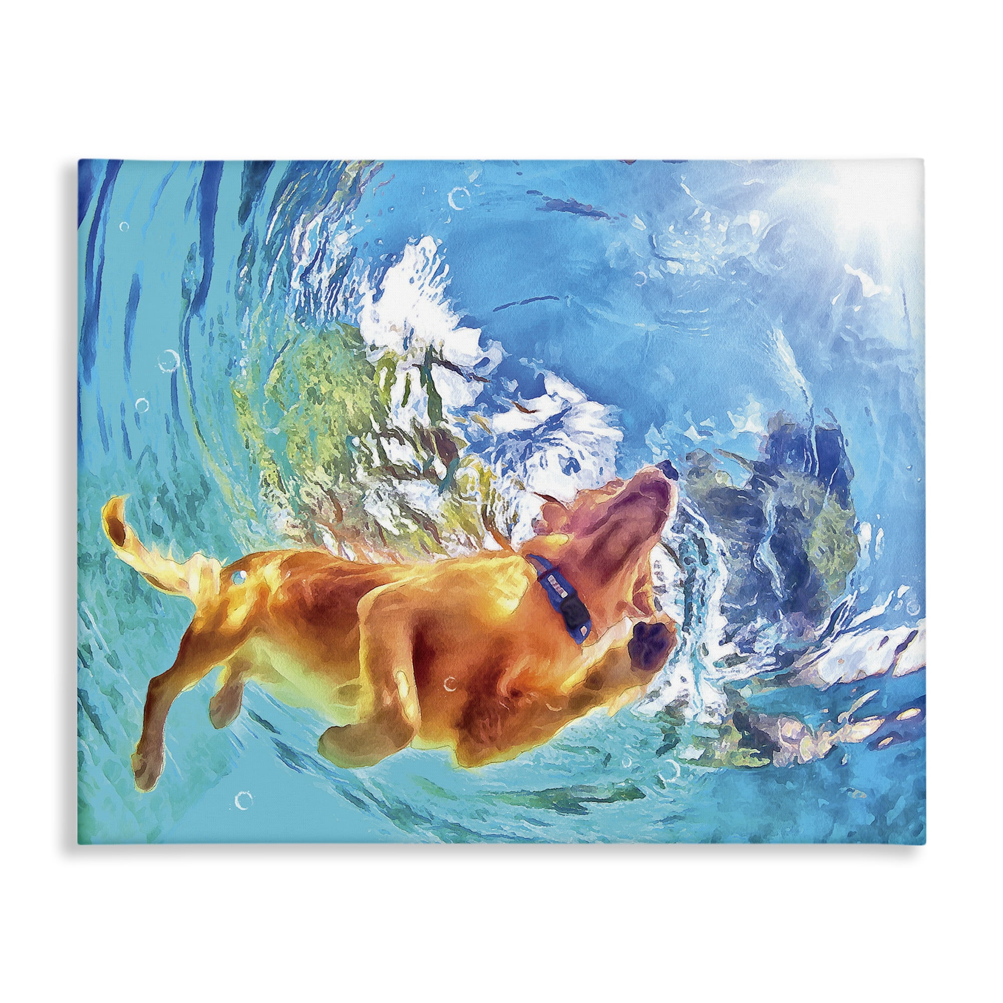 Stupell Industries Underwater Swimming Dog Animals & Insects Painting Gallery Wrapped Canvas Art Print Wall Art, 30 x 24