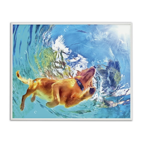 Stupell Industries Underwater Swimming Dog Animals & Insects Painting White Framed Art Print Wall Art, 14 x 11