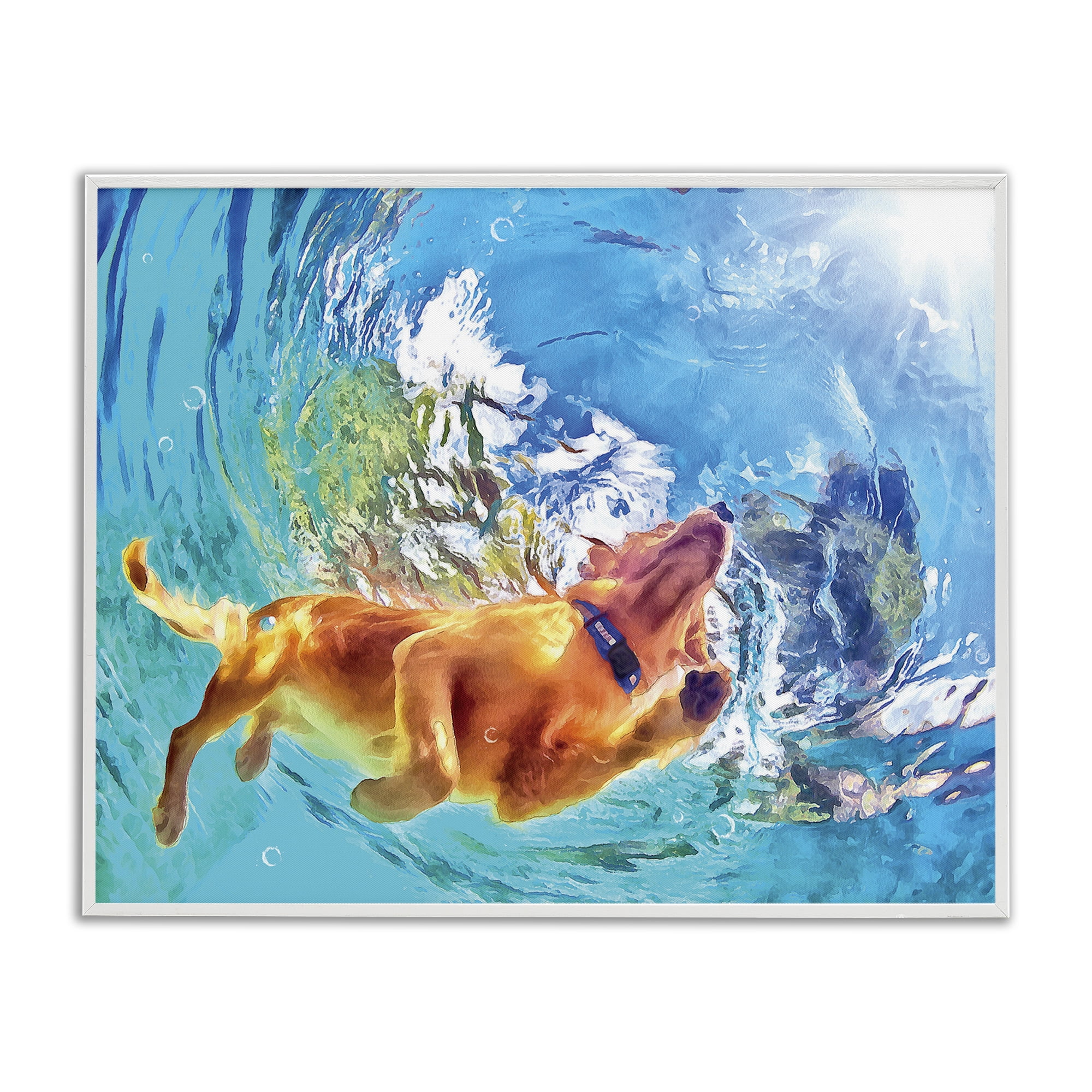 Stupell Industries Underwater Swimming Dog Animals & Insects Painting White Framed Art Print Wall Art, 20 x 16