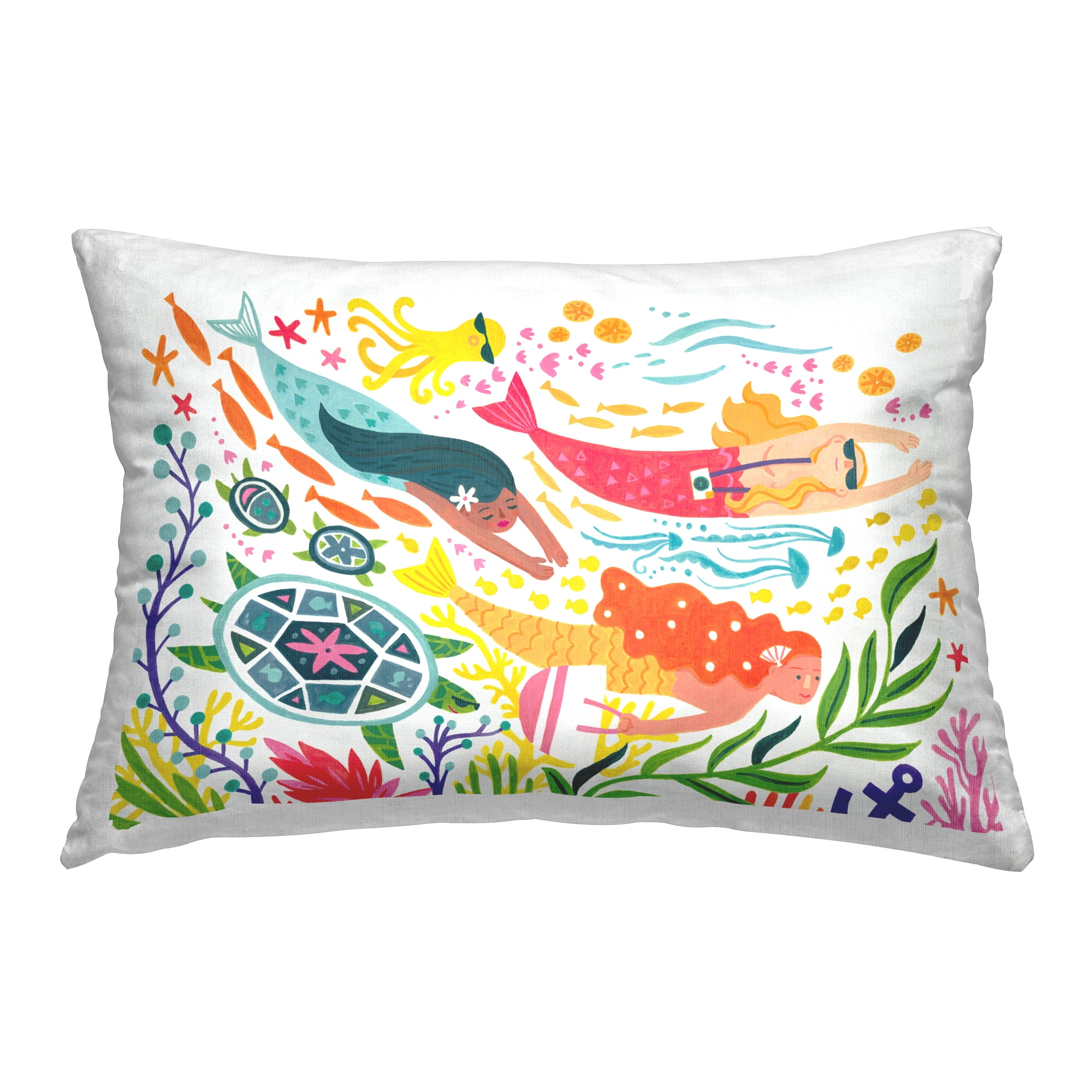 Stupell Industries Underwater Swimming Mermaids Decorative Printed Throw Pillow Design by Irene Chan.