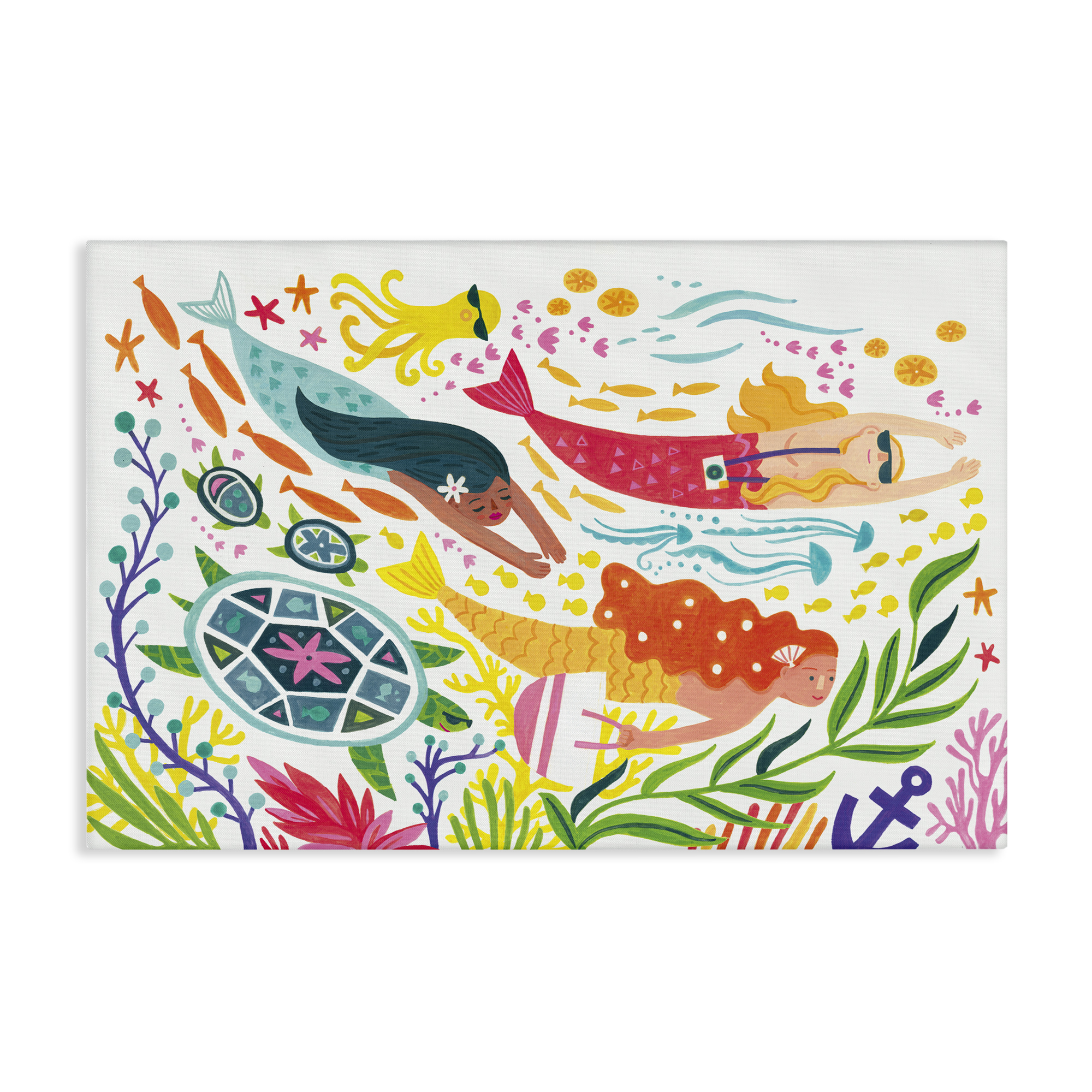 Stupell Industries Underwater Swimming Mermaids Fantasy & Sci-Fi Painting Wrapped Canvas Art Print Wall Art, 30 x 20