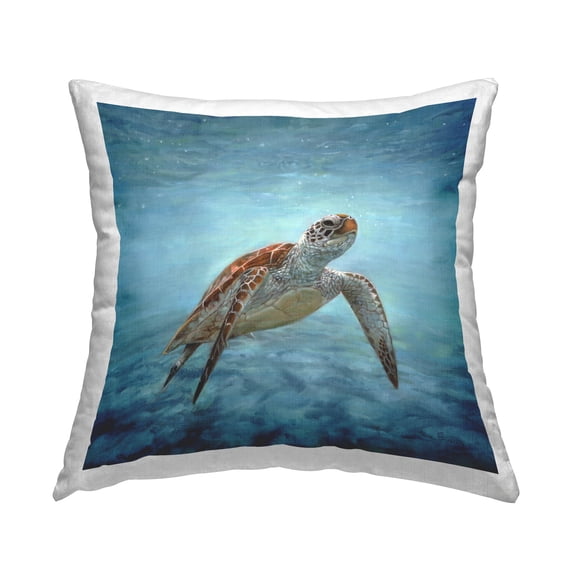 Stupell Industries Underwater Turtle Deep Ocean Printed Throw Pillow Design by Dave Stribbling