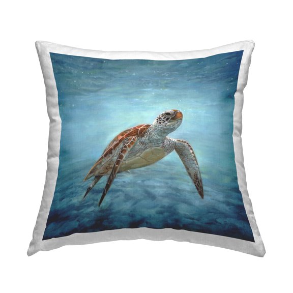 Stupell Industries Underwater Turtle Deep Ocean Printed Throw Pillow Design by Dave Stribbling