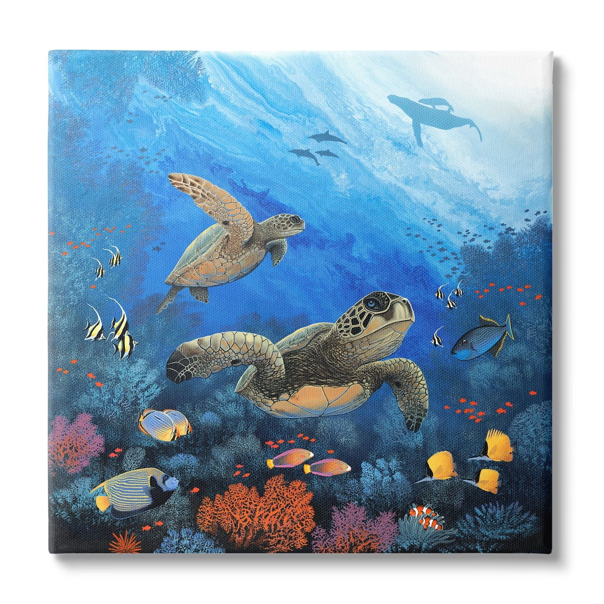 Stupell Industries Underwater Turtles & Fish Coastal Painting Gallery Wrapped Canvas Print Wall Art