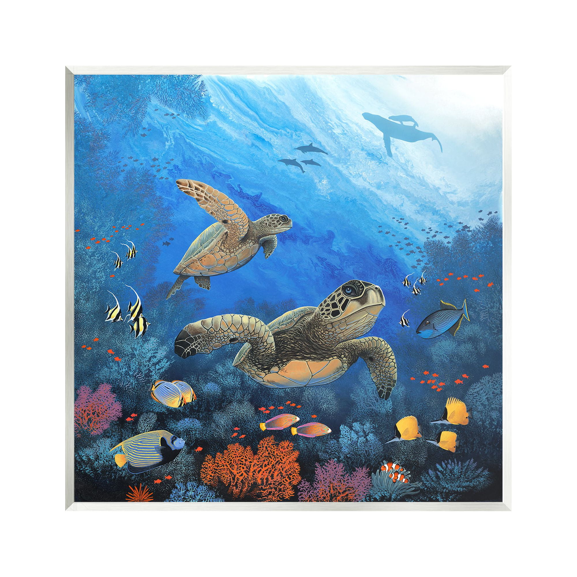 Stupell Industries Underwater Turtles & Fish Coastal Painting Unframed Art Print Wall Art